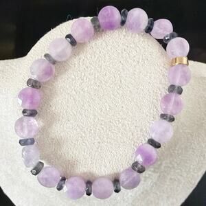 Second Bloom Studio Artisan Rose Quartz Iolite Stretch Bracelet 6.75" Pink Blue